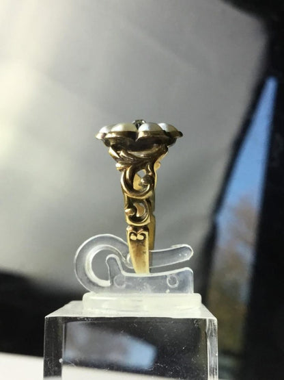 Antique Georgian Pearl and Diamond Flower Ring