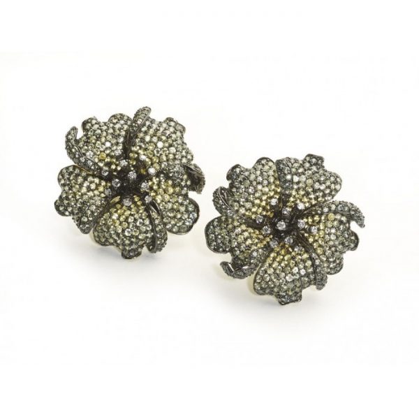 Green To Yellow Sapphire Rose Flower Earrings