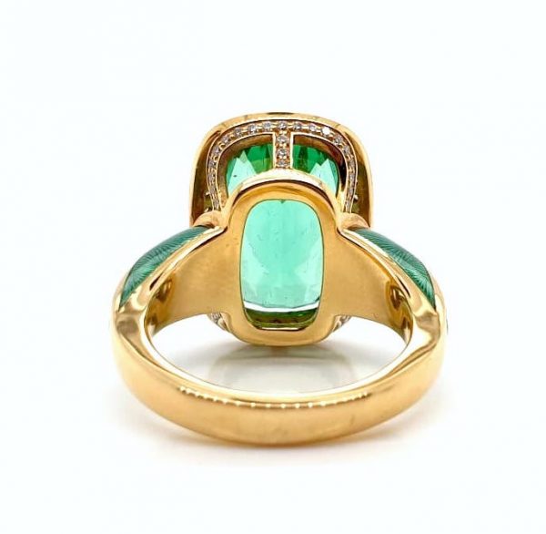 Green Tourmaline Diamond and Enamel Ring