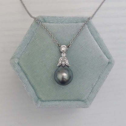 Grey and Diamond Drop Pendant Necklace