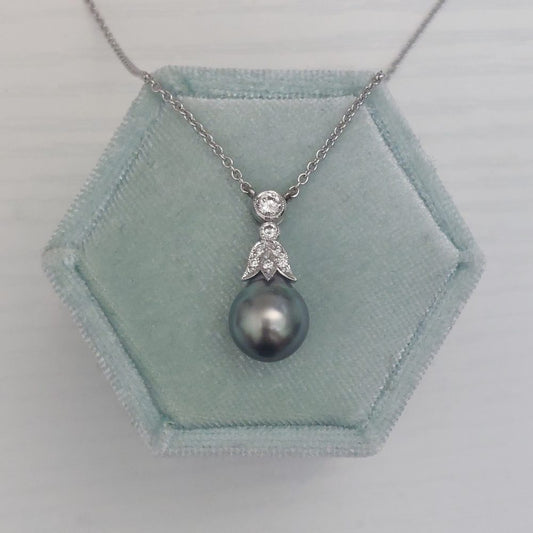 Grey and Diamond Drop Pendant Necklace