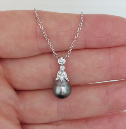 Grey and Diamond Drop Pendant Necklace