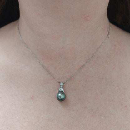 Grey and Diamond Drop Pendant Necklace