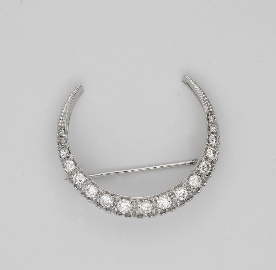 Vintage 1.60ct Brilliant Cut Diamond Crescent Moon Brooch/Pendant