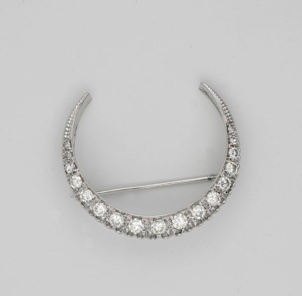 Vintage 1.60ct Brilliant Cut Diamond Crescent Moon Brooch/Pendant