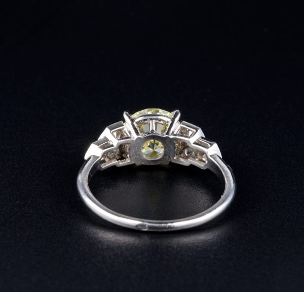 Vintage French Certified 1.91ct Fancy Yellow Diamond Platinum Ring
