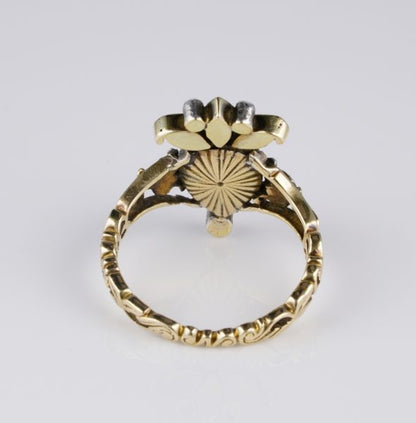 Rare Antique Georgian Crowned Heart Diamond and Ruby Ring