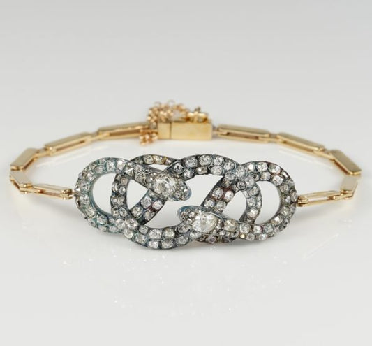 Antique Victorian 5.80 Ct Old Mine Cut Diamond Snake Bracelet