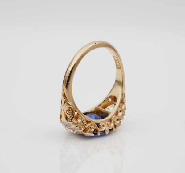 Antique Edwardian 3.48ct No Heat Ceylon Sapphire and 2.25ct Diamond Trilogy Ring