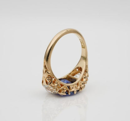 Antique Edwardian 3.48ct No Heat Ceylon Sapphire and 2.25ct Diamond Trilogy Ring