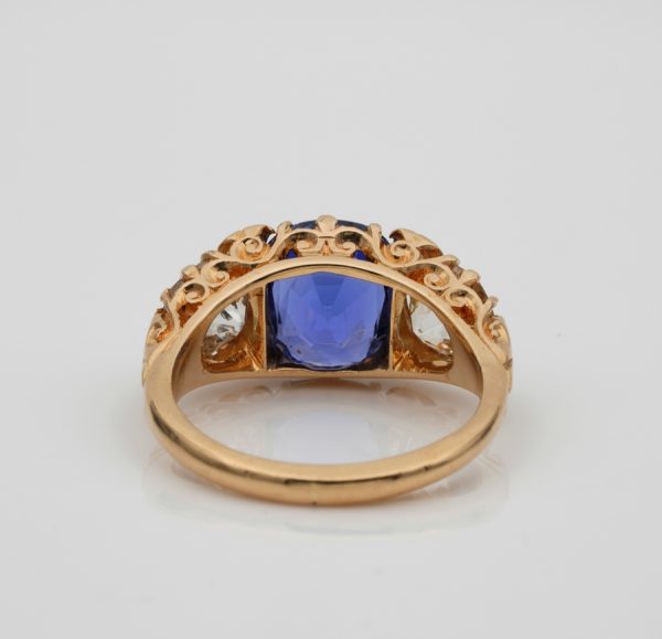 Antique Edwardian 3.48ct No Heat Ceylon Sapphire and 2.25ct Diamond Trilogy Ring