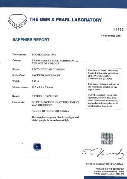 Magnificent 7.33ct No Heat Colour Change Certified Sapphire 1.30ct Diamond Ring