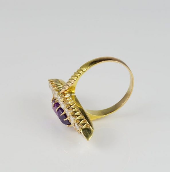 Antique Victorian 1.80ct No Heat Purple Ceylon Sapphire and 2.0ct Diamond Navette Ring