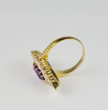 Antique Victorian 1.80ct No Heat Purple Ceylon Sapphire and 2.0ct Diamond Navette Ring