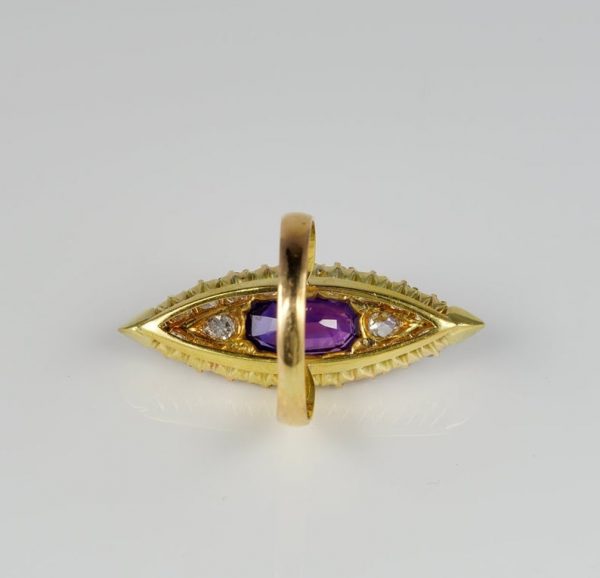 Antique Victorian 1.80ct No Heat Purple Ceylon Sapphire and 2.0ct Diamond Navette Ring