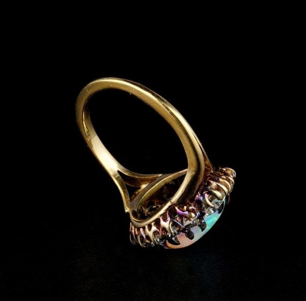 Magnificent Antique Victorian Natural Opal and 1.80ct Old Mine Diamond Ring