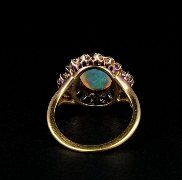Magnificent Antique Victorian Natural Opal and 1.80ct Old Mine Diamond Ring