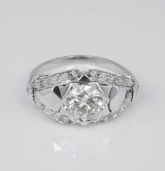 Spectacular Vintage Art Deco 1.30ct Old European Cut Diamond Engagement ring