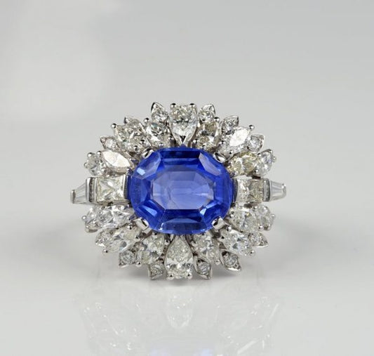 Vintage Natural No Heat Ceylon Sapphire and Diamond Platinum Cocktail Ring