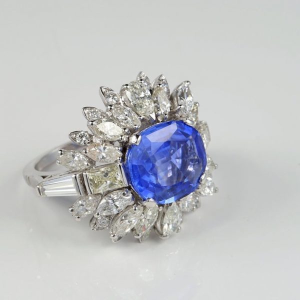 Vintage Natural No Heat Ceylon Sapphire and Diamond Platinum Cocktail Ring