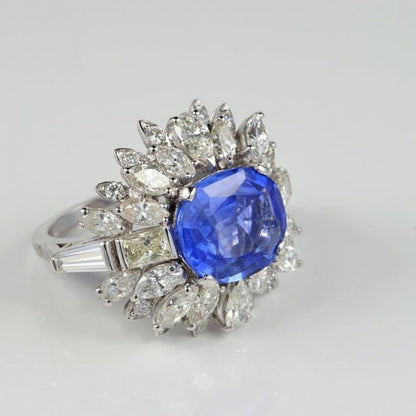 Vintage Natural No Heat Ceylon Sapphire and Diamond Platinum Cocktail Ring
