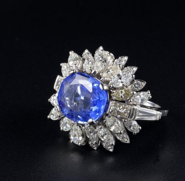 Vintage Natural No Heat Ceylon Sapphire and Diamond Platinum Cocktail Ring