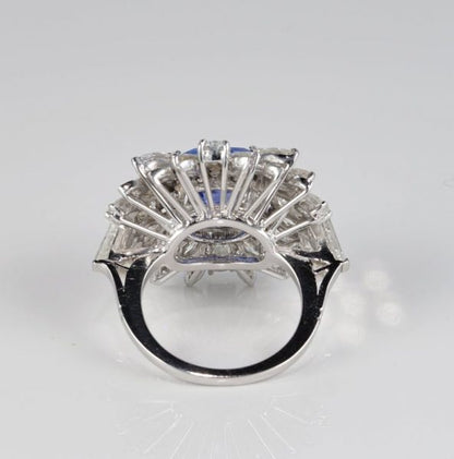 Vintage Natural No Heat Ceylon Sapphire and Diamond Platinum Cocktail Ring