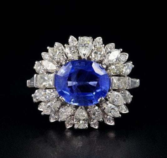 Vintage Natural No Heat Ceylon Sapphire and Diamond Platinum Cocktail Ring