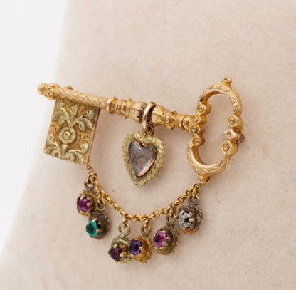 Antique Georgian Key to My Heart Rare 18ct Acrostic Brooch