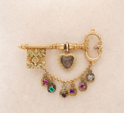 Antique Georgian Key to My Heart Rare 18ct Acrostic Brooch