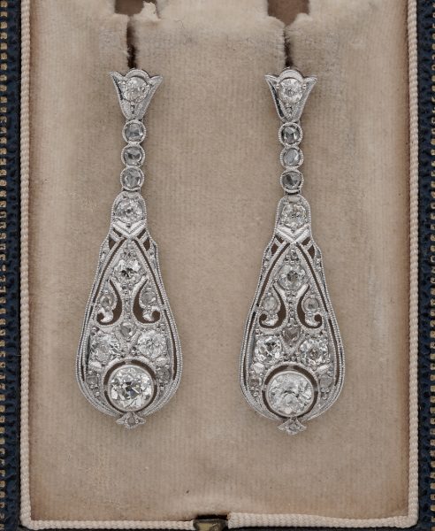 Antique Belle Epoque 3.60ct Old Cut Diamond Platinum Drop earrings