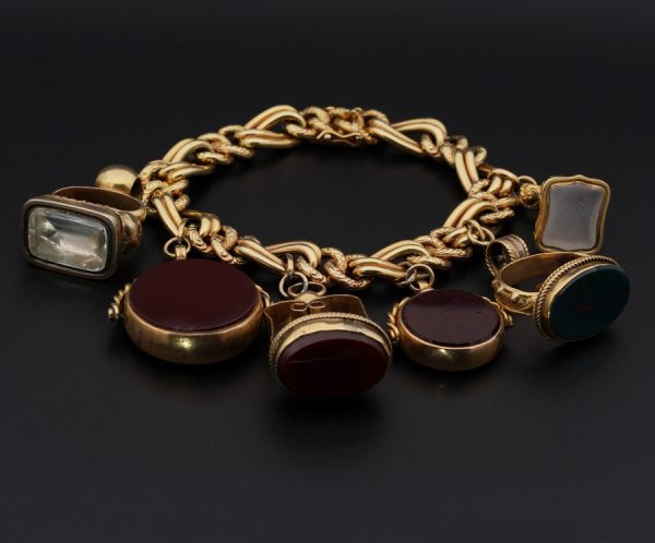 Antique Six Fobs Charm Gold Bracelet
