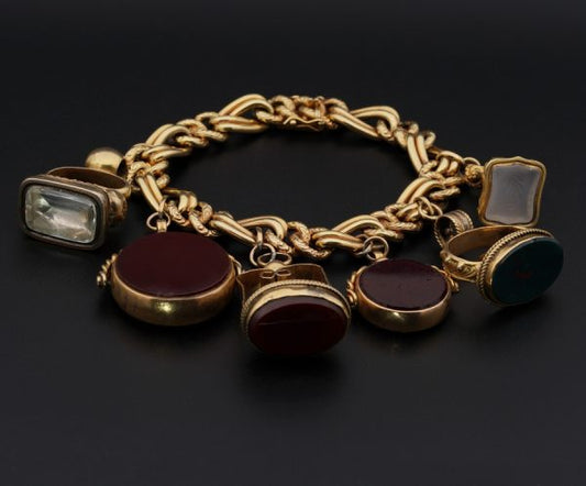 Antique Six Fobs Charm Gold Bracelet