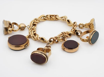 Antique Six Fobs Charm Gold Bracelet