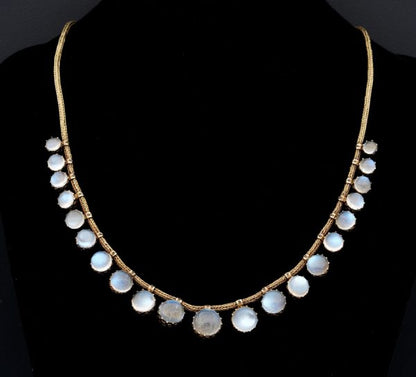 Antique Victorian 36.00ct Moonstone Snake Chain 18ct Necklace
