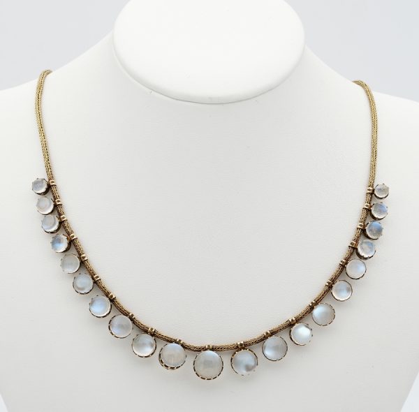 Antique Victorian 36.00ct Moonstone Snake Chain 18ct Necklace