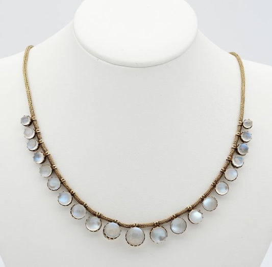 Antique Victorian 36.00ct Moonstone Snake Chain 18ct Necklace