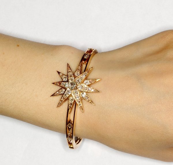 Celestial Antique Victorian 4.25ct Diamond Bangle