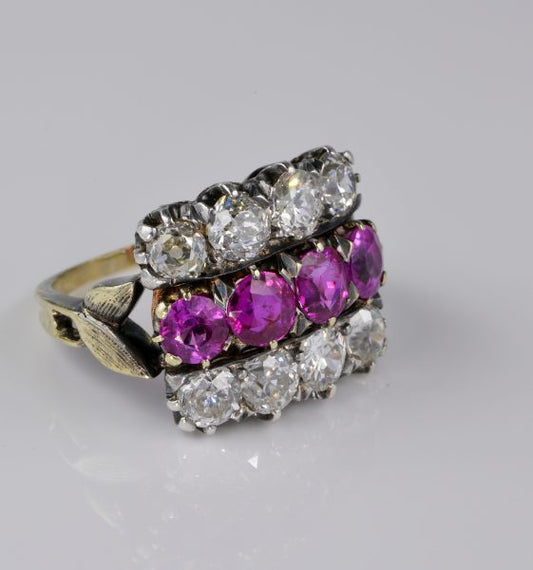 Antique Victorian 2.0ct Certified Burma Ruby and 2.60ct Diamond Ring