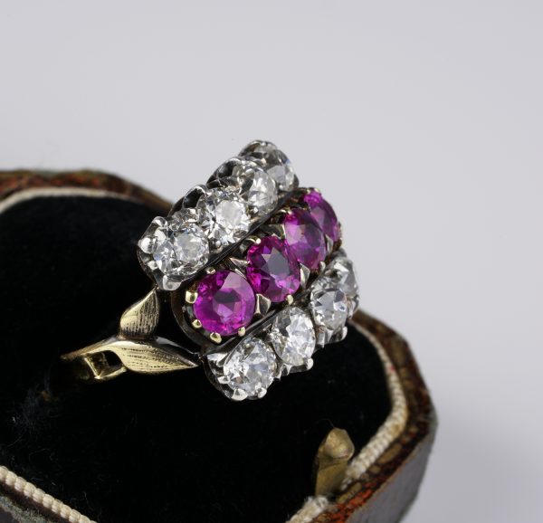 Antique Victorian 2.0ct Certified Burma Ruby and 2.60ct Diamond Ring