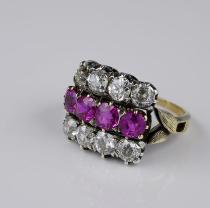 Antique Victorian 2.0ct Certified Burma Ruby and 2.60ct Diamond Ring