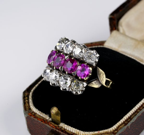 Antique Victorian 2.0ct Certified Burma Ruby and 2.60ct Diamond Ring