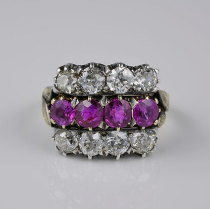 Antique Victorian 2.0ct Certified Burma Ruby and 2.60ct Diamond Ring