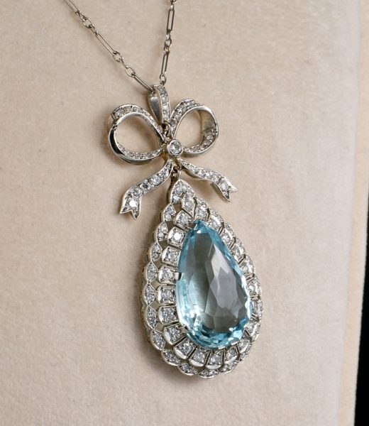 Antique Edwardian 16.40ct Aquamarine and Diamond Rare necklace