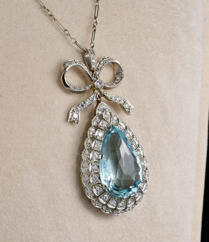 Antique Edwardian 16.40ct Aquamarine and Diamond Rare necklace