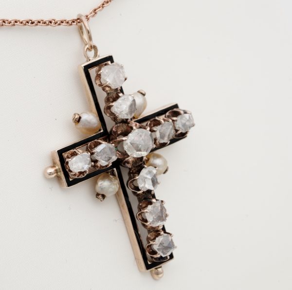 Antique Georgian 3.50ct Rose Cut Diamond Gold Latin Cross