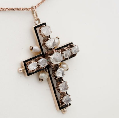 Antique Georgian 3.50ct Rose Cut Diamond Gold Latin Cross