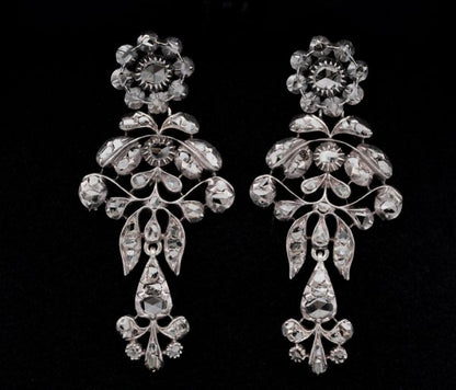Antique Georgian 2.80ct Rose Cut Diamond Long Drop Earrings