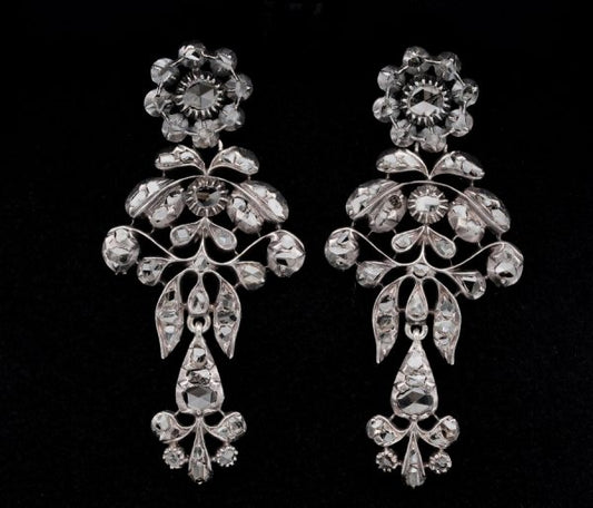 Antique Georgian 2.80ct Rose Cut Diamond Long Drop Earrings