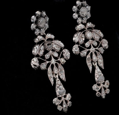 Antique Georgian 2.80ct Rose Cut Diamond Long Drop Earrings